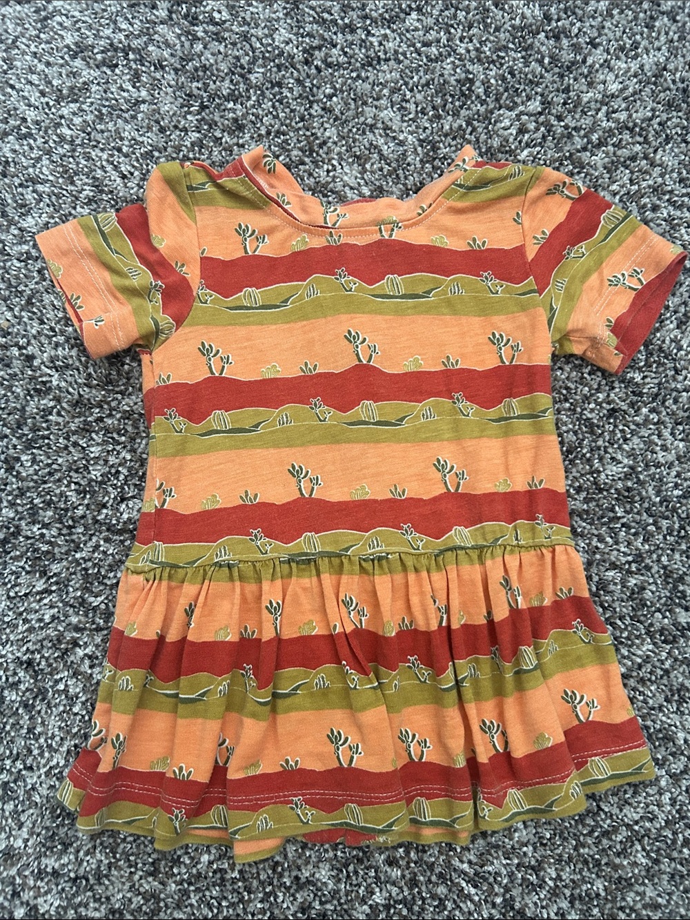 kate quinn Orange, Red & Green Striped Desert Print Casual Dress